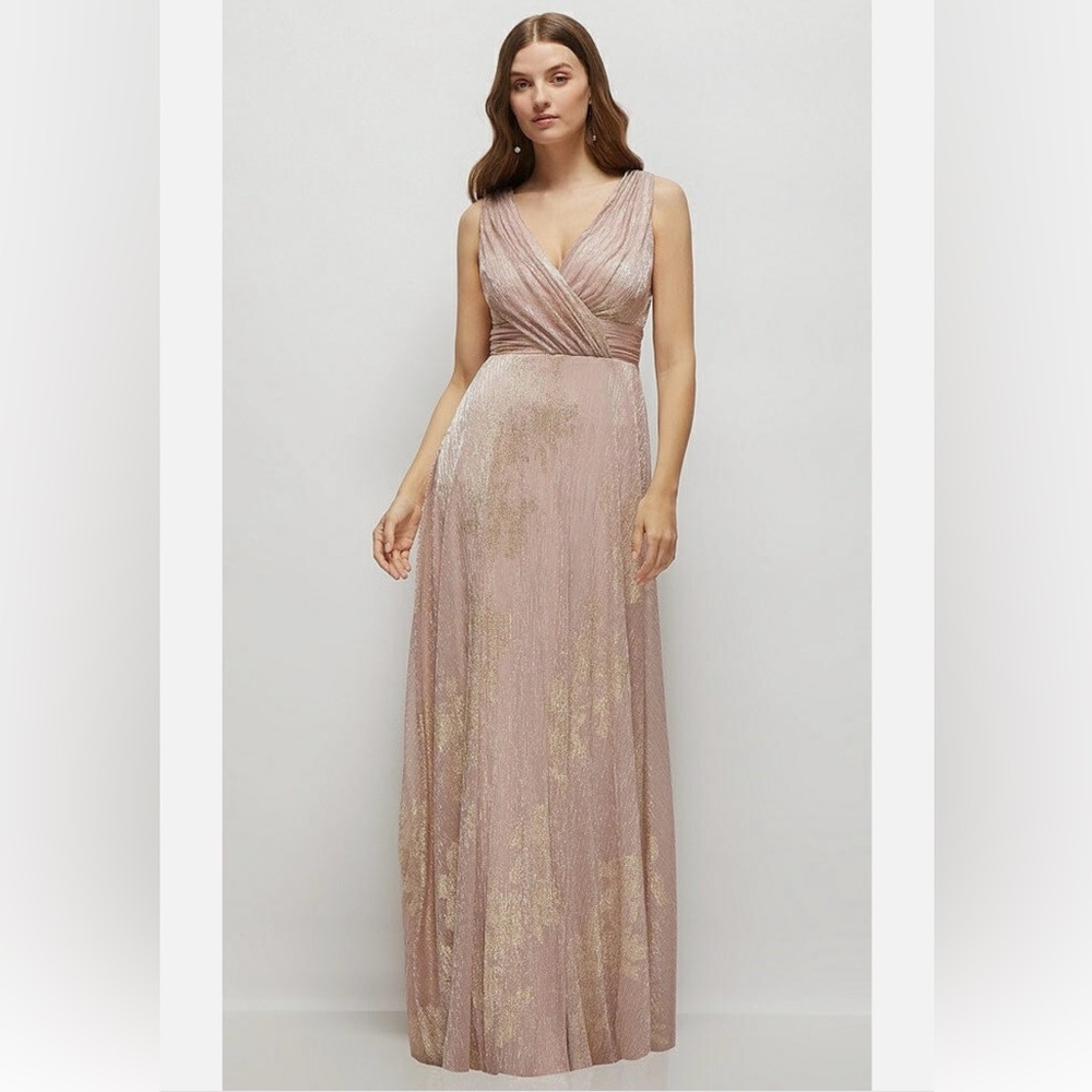 After Six Blush Pleated Metallic Floral Maxi Dress